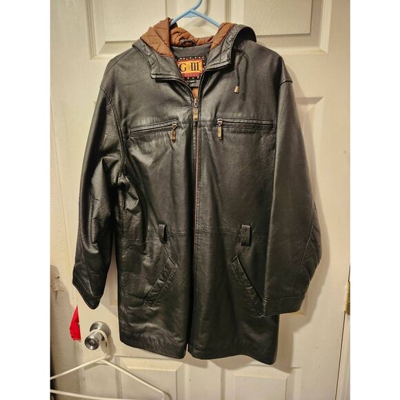 G-III leather Hooded coat Missing belt size medium - Picture 1 of 3